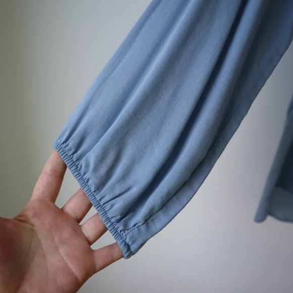 Everly Cornflower Blue Boho Poet's Blouse with Tie, Size S - Picture 9 of 16